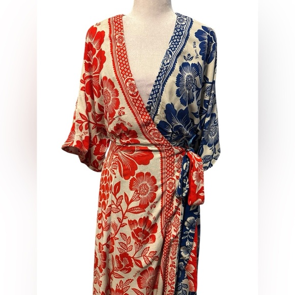 Farm Rio Floral wrap around maxi dress- Red and Blue size S - Picture 7 of 14